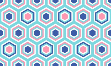 Soyut geometrik model, kusursuz vektör arkaplan. Moda tekstili, kumaşlar, duvar kağıtları ve web geçmişleri için tekrarlanabilir geometri fayansları. Turkuaz, pembe ve lacivert bal peteği deseni