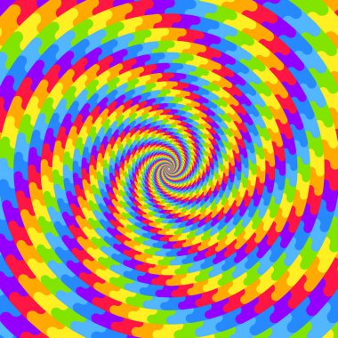 Spiral gökkuşağı hipnotik girdap arka planı, hareketin optik yanılsaması, vektör illüstrasyon sanat tarzı, renkli soyut geometrik, çok renkli psikedelik arka plan