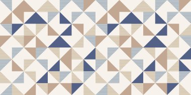 Retro tarzı köşegen çizgiler ve açısal şekiller. Yorgan blokları tasarımı, kusursuz tekrarlayan vektör deseni, kumaş, tekstil tasarımı veya iç dekorasyon için soyut basit geometrik arkaplan. renkler