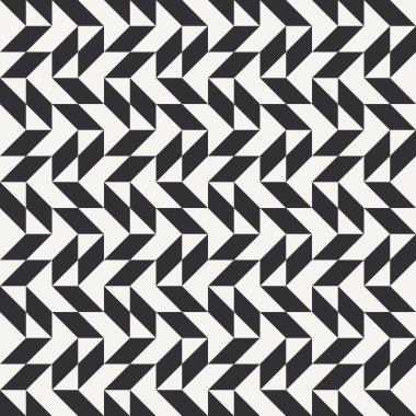 Siyah ve beyaz soyut geometrik yorgan deseni. Üçgenli yüksek kontrastlı geometrik monokrom yamalı arka plan. Basit renkler. Hatırlaması kolay. Renk bloğu vektör illüstrasyonu.