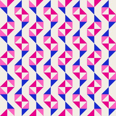 Parlak, parlak, enerjik, soyut geometrik, dikişsiz vektör deseni, renk bloğu. Yüksek kontrastlı geometrik renkli arkaplan. Pembe fuşya moru ve çivit mavisi renk kombinasyonu.