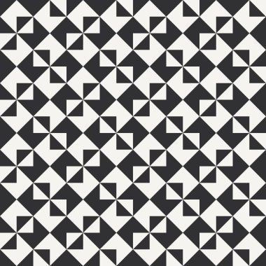 Siyah ve beyaz soyut geometrik yorgan deseni. Üçgenli yüksek kontrastlı geometrik monokrom yamalı arka plan. Basit renkler. Hatırlaması kolay. Renk bloğu vektör illüstrasyonu.