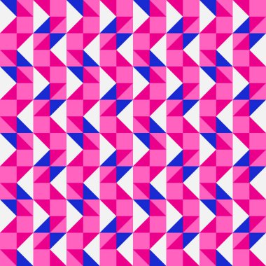 Parlak, parlak, enerjik, soyut geometrik, dikişsiz vektör deseni, renk bloğu. Yüksek kontrastlı geometrik renkli arkaplan. Pembe fuşya moru ve çivit mavisi renk kombinasyonu.