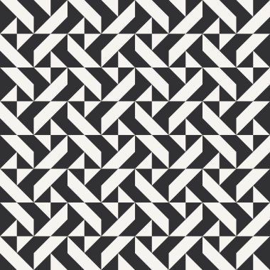 Siyah ve beyaz soyut geometrik yorgan deseni. Üçgenli yüksek kontrastlı geometrik monokrom yamalı arka plan. Basit renkler. Hatırlaması kolay. Renk bloğu vektör illüstrasyonu.