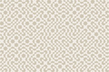 Tek renkli teknoloji arka planı, nötr toprak renkleri, rastgele yerleştirilmiş tasarım elemanları ile soyut geometrik bg, dikişsiz vektör deseni karmaşık kaotik bağlı şekiller ızgarası