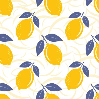Yapraklı taze sarı limonlar, Aydınlık Özgeçmiş Üzerine Kusursuz Vektör Deseni, Tekstil, duvar kağıtları, ambalaj ve yaz tasarım temaları için mükemmel.