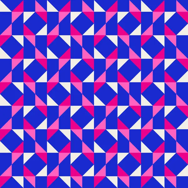 Parlak, parlak, enerjik, soyut geometrik, dikişsiz vektör deseni, renk bloğu. Yüksek kontrastlı geometrik renkli arkaplan. Pembe fuşya moru ve çivit mavisi renk kombinasyonu.