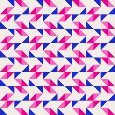 Parlak, parlak, enerjik, soyut geometrik, dikişsiz vektör deseni, renk bloğu. Yüksek kontrastlı geometrik renkli arkaplan. Pembe fuşya moru ve çivit mavisi renk kombinasyonu.