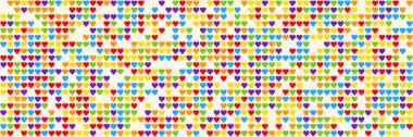Gökkuşağı Kalbi Mozaiği, kusursuz vektör deseni gökkuşağı paletinde renkli kalpler. Arka planlar, tekstil ve bayram için mükemmel tasarımlar. Bu canlı desen her sembolle sevgi ve neşe yayar.