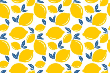 Yapraklı taze sarı limonlar, Aydınlık Özgeçmiş Üzerine Kusursuz Vektör Deseni, Tekstil, duvar kağıtları, ambalaj ve yaz tasarım temaları için mükemmel.