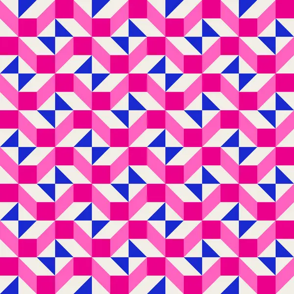 Parlak, parlak, enerjik, soyut geometrik, dikişsiz vektör deseni, renk bloğu. Yüksek kontrastlı geometrik renkli arkaplan. Pembe fuşya moru ve çivit mavisi renk kombinasyonu.
