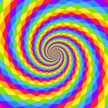 Spiral gökkuşağı girdabı arka plan, hareketin optik yanılsaması, vektör illüstrasyon sanat tarzı, renkli soyut geometrik, çok renkli psikedelik arkaplan