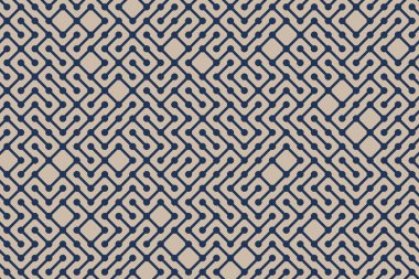 Tek renkli teknoloji arka planı, nötr toprak renkleri, rastgele yerleştirilmiş tasarım elemanları ile soyut geometrik bg, dikişsiz vektör deseni karmaşık kaotik bağlı şekiller ızgarası