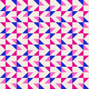Parlak, parlak, enerjik, soyut geometrik, dikişsiz vektör deseni, renk bloğu. Yüksek kontrastlı geometrik renkli arkaplan. Pembe fuşya moru ve çivit mavisi renk kombinasyonu.