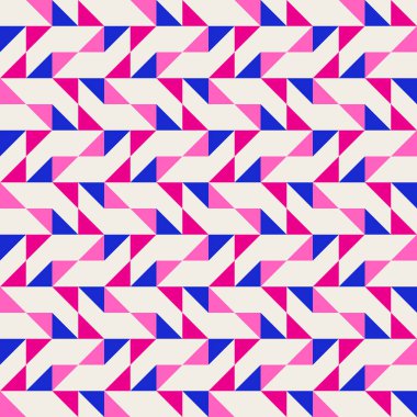 Parlak, parlak, enerjik, soyut geometrik, dikişsiz vektör deseni, renk bloğu. Yüksek kontrastlı geometrik renkli arkaplan. Pembe fuşya moru ve çivit mavisi renk kombinasyonu.