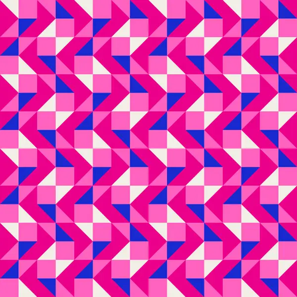Parlak, parlak, enerjik, soyut geometrik, dikişsiz vektör deseni, renk bloğu. Yüksek kontrastlı geometrik renkli arkaplan. Pembe fuşya moru ve çivit mavisi renk kombinasyonu.