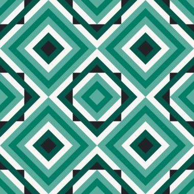 Viridyen elmaslar, renkli zikzaklar, elmaslar ve optik illüzyon, kusursuz geometrik vektör deseni. Kalın tasarım arkaplan, kumaş, duvar kağıdı, kapak tasarımı