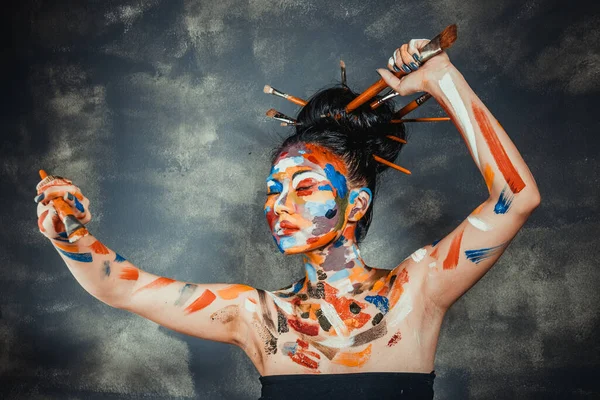 Femme Asiatique Avec Visage Art — Photo