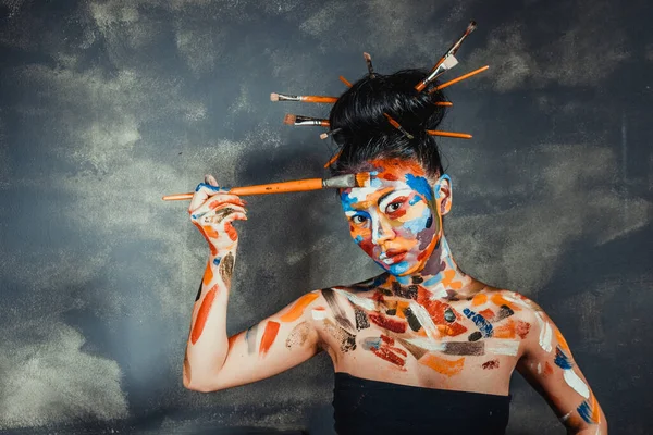 Asiatische Frau Mit Gesicht Kunst — Stockfoto