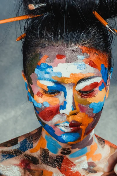 Femme Asiatique Avec Faceart Visage Art — Photo