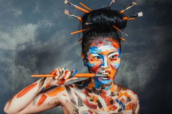 Mujer Asiática Con Faceart Cara Arte —  Fotos de Stock