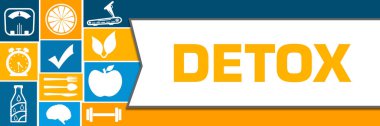 Metin ve sağlıkla ilgili sembollerle detoks konsepti resmi.