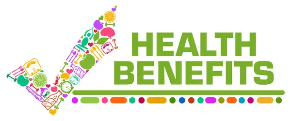 Saúde Benefícios Imagem Conceitual Com Texto Símbolos Relacionados Saúde — Fotografia de Stock