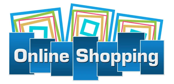 Online Shopping Tekst Geschreven Blauwe Kleurrijke Achtergrond — Stockfoto