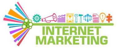 Metin ve iş sembolleriyle internet pazarlama konsepti.