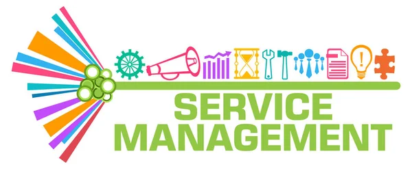 テキストおよびビジネスシンボルを使用したサービス管理コンセプトイメージ — ストック写真