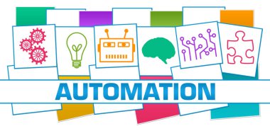 Metin ve teknoloji sembolleriyle otomasyon konsepti resmi.