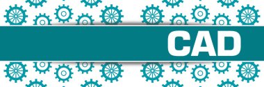 CAD - Bilgisayar Destekli Tasarım konsept resmi metin ve dişli sembolleri ile.