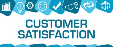 Metin ve iş sembolleriyle Müşteri memnuniyeti konsepti görüntüsü.