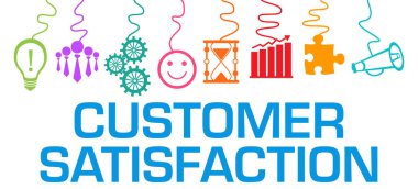 Metin ve iş sembolleriyle Müşteri memnuniyeti konsepti görüntüsü.