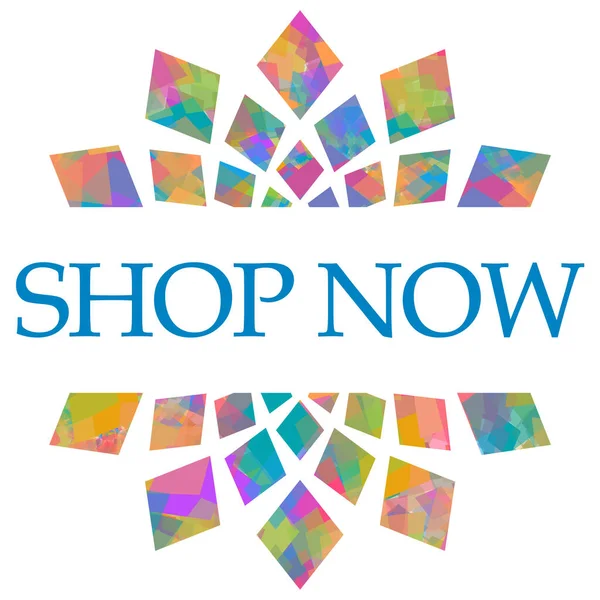Shop now text written over colorful background.