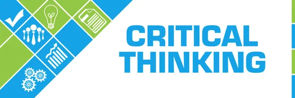 Critical thinking text written over blue green background.
