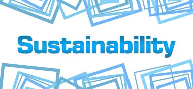 Sustainability text written over blue background.