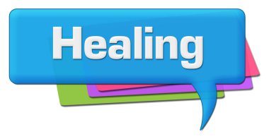 Healing text written over blue colorful background.