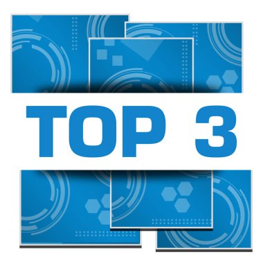 Top Three text written over blue background.