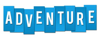 Adventure text written over blue background.