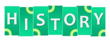 History text written over green turquoise background.