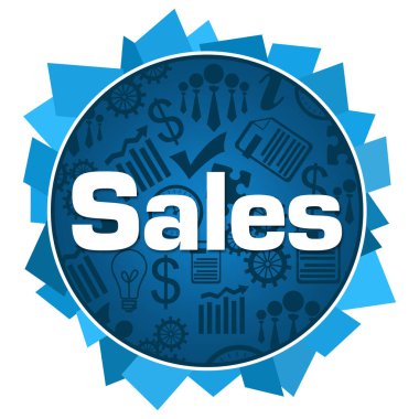 Sales text written over blue background.