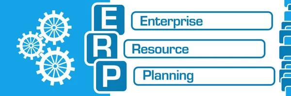 ERP - enterprise resource planning text written over blue background.