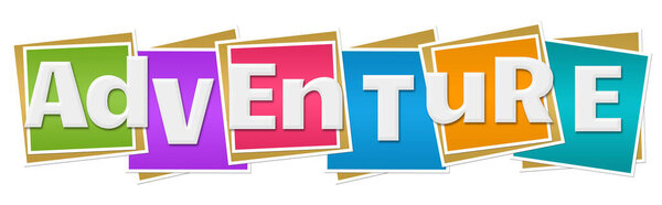 Adventure text written over colorful background.