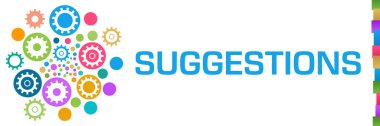 Suggestions concept image with text and gear symbols.