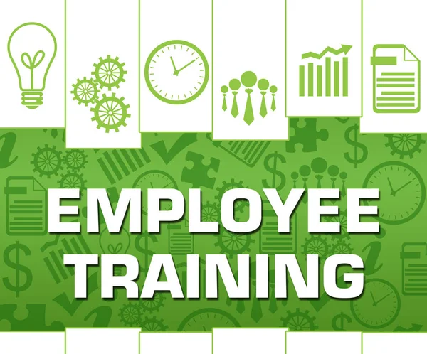 Employee training text written over green background.