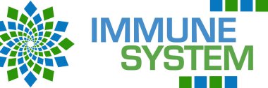 Immune system text written over green blue background.