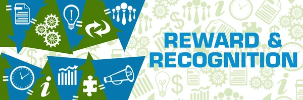 stock image Reward And Recognition text written over green blue background.