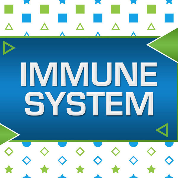 Immune system text written over green blue background.