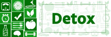 Metin ve sağlıkla ilgili sembollerle detoks konsepti resmi.